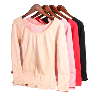 保暖内衣女加绒加厚上衣单件秋衣圆领打底衫内穿秋冬长袖紧身美体