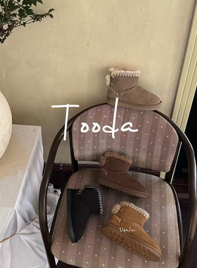 tooda童鞋皮毛一体雪地靴女童真皮短靴子冬季保暖加厚东北大棉靴