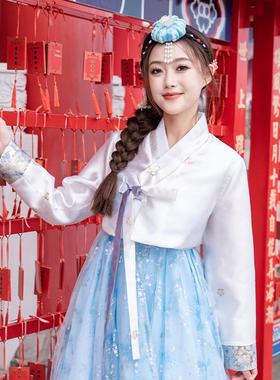 传统韩服女装蓝色亮片古装朝鲜族民族2025新款纱舞台舞蹈演出服装