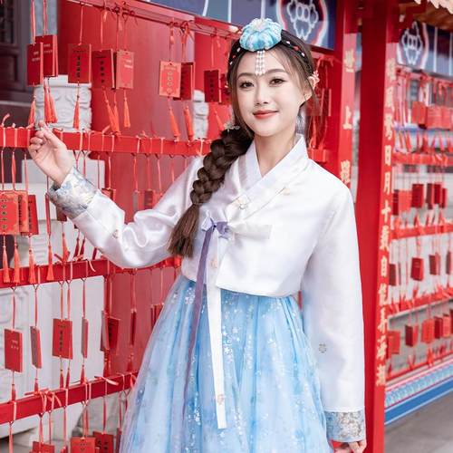 传统韩服女装蓝色亮片古装朝鲜族民族2025新款纱舞台舞蹈演出服装