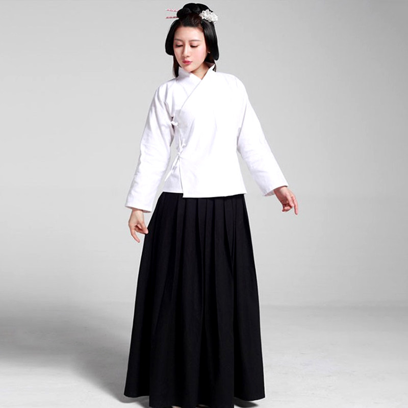 女生汉服中衣褙子襦裙交领内衣古代白色睡衣中式服装禅休练功古装