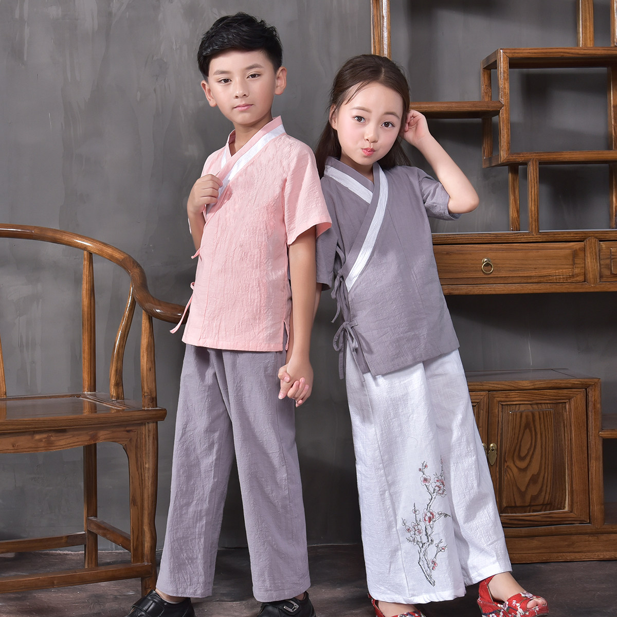 儿童汉服男生女童短袖单上衣图片