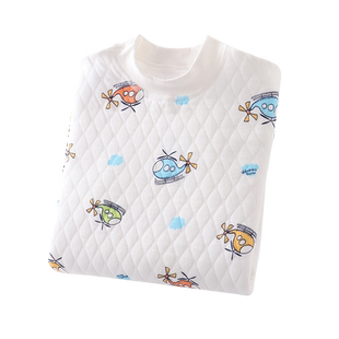 儿童无骨内衣上衣单件男童三层夹棉保暖上装宝宝秋衣内穿冬季加厚