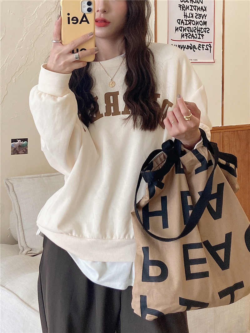 韩国peachbasketmarket帆布袋新款ins风字母包手提大容量单肩包女