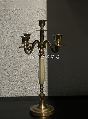 中古风复古印度进口纯铜烛台摆件售楼处样板间餐厅桌面书柜装饰品