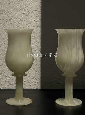 中古风新中式天然玉石摆件售楼处样板间架空层装饰品玉杯花瓶饰品
