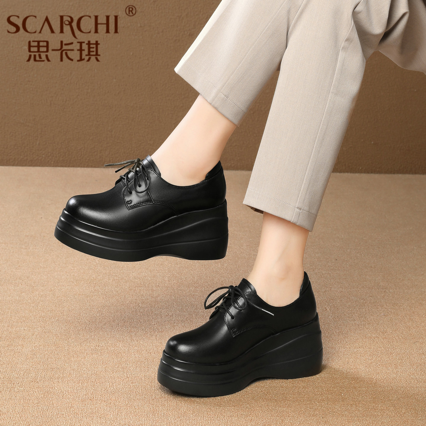 厚底乐福鞋增高轻便系带新款女鞋