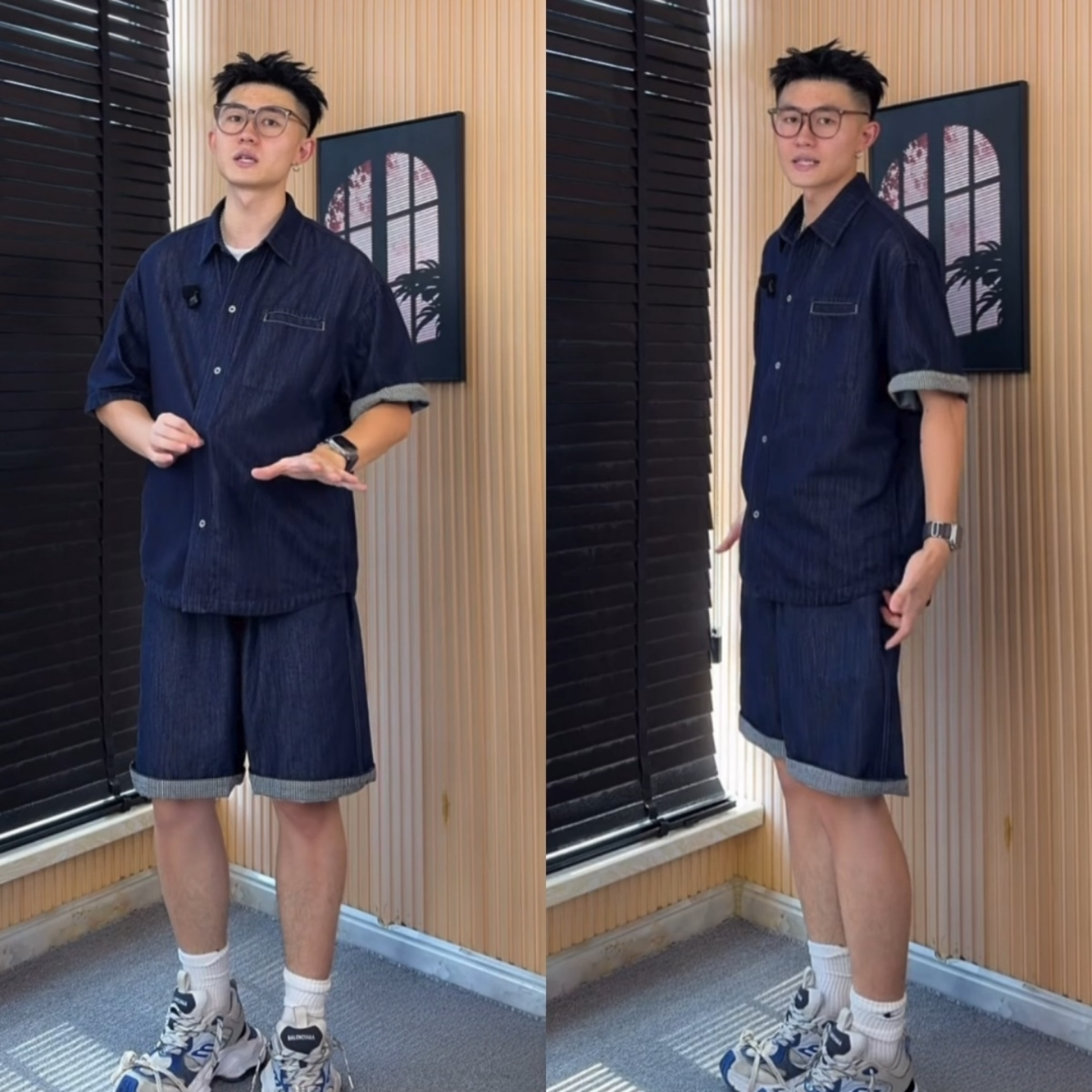 夏季男士新款日常男友潮流设计牛仔时尚百搭套装短袖短裤两件套