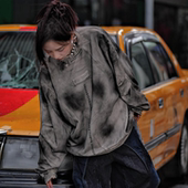 韩版 卫衣重工拼接重磅满涂鸦美式 高街男女款 秋季 嘻哈风长袖 T恤潮