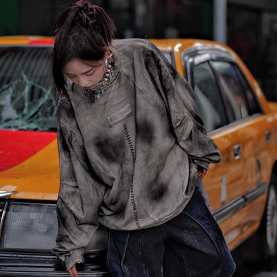 美式高街重工拼接重磅卫衣