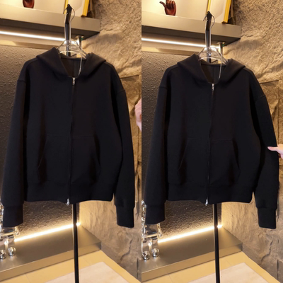 秋季美式重磅纯色连帽卫衣外套男