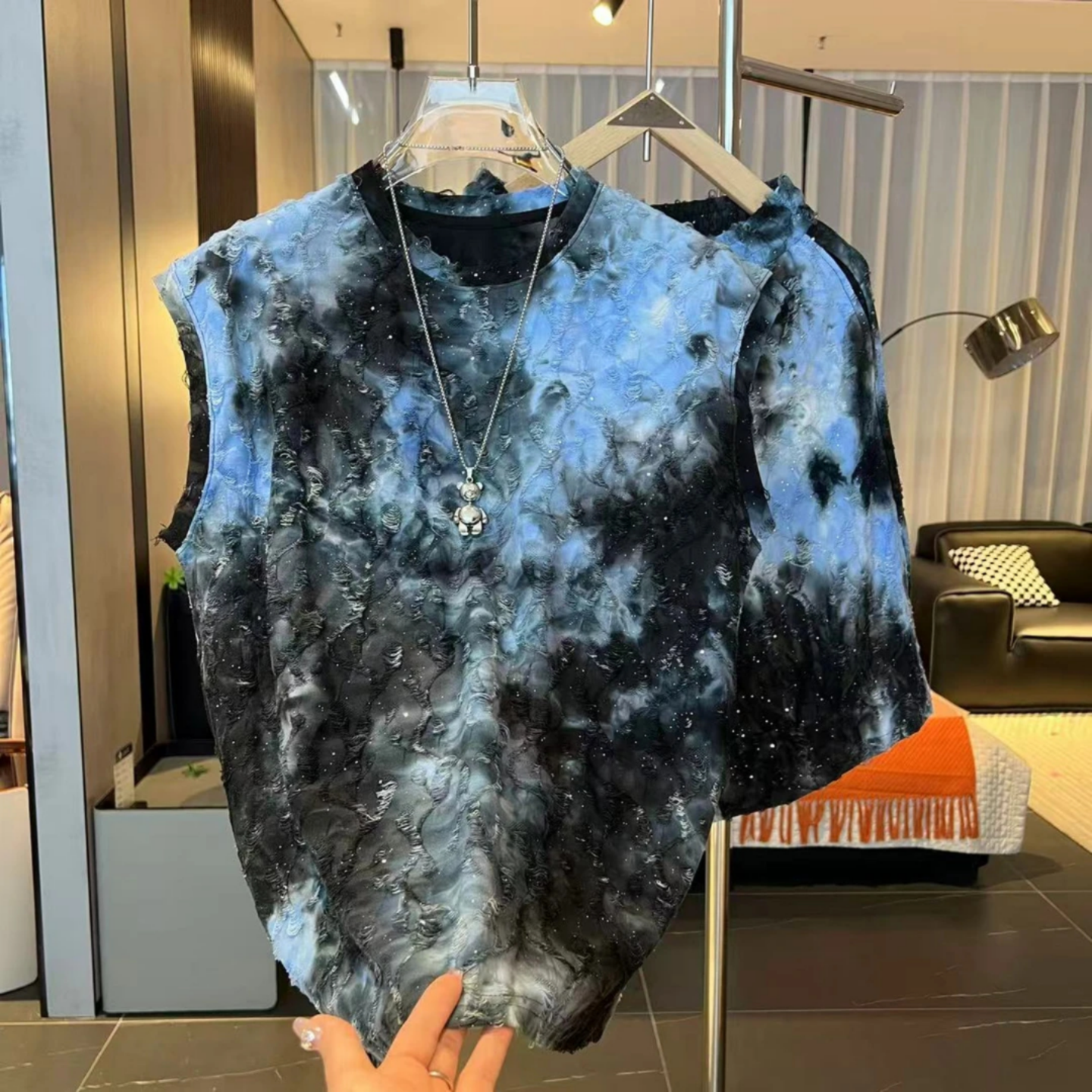 夏季扎染休闲运动套装男满印国潮新风无袖T恤上衣时尚休闲短裤潮