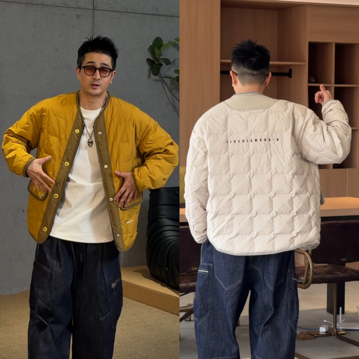 圆领菱格松弛感百搭休闲棉服