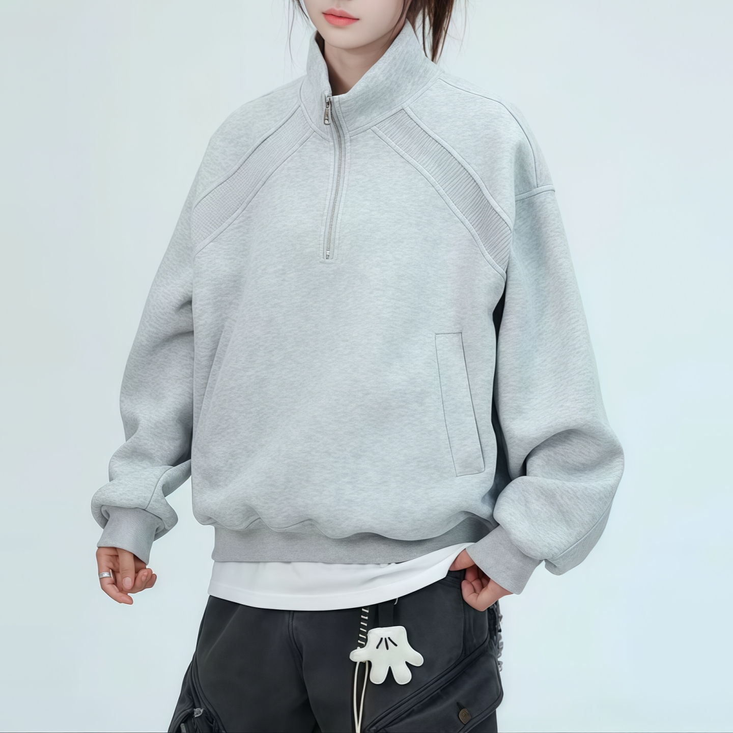 直播间同款美式复古半拉链套头卫衣男女同款秋季情侣百搭休闲上衣