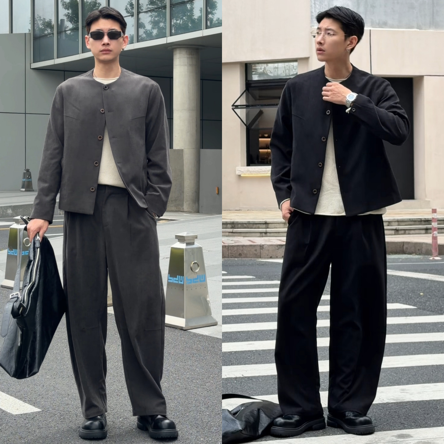 无领设计高级感男西服套装