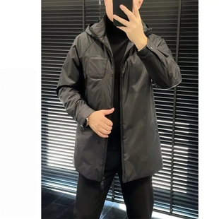 轻奢商务休闲时尚 中长款 保暖潮流夹克 简约连帽棉服外套男个性 冬季