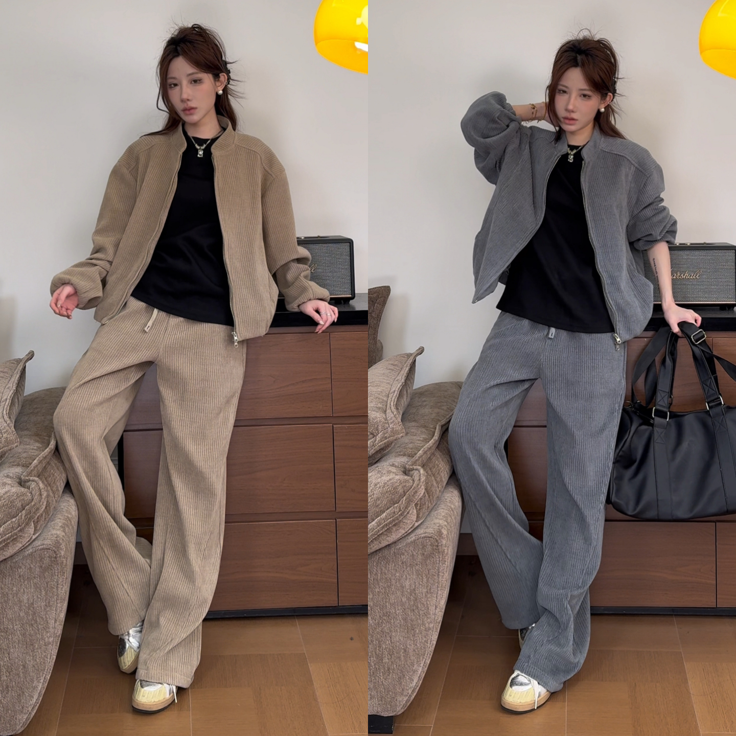 慵懒松弛休闲情侣上衣长裤套装