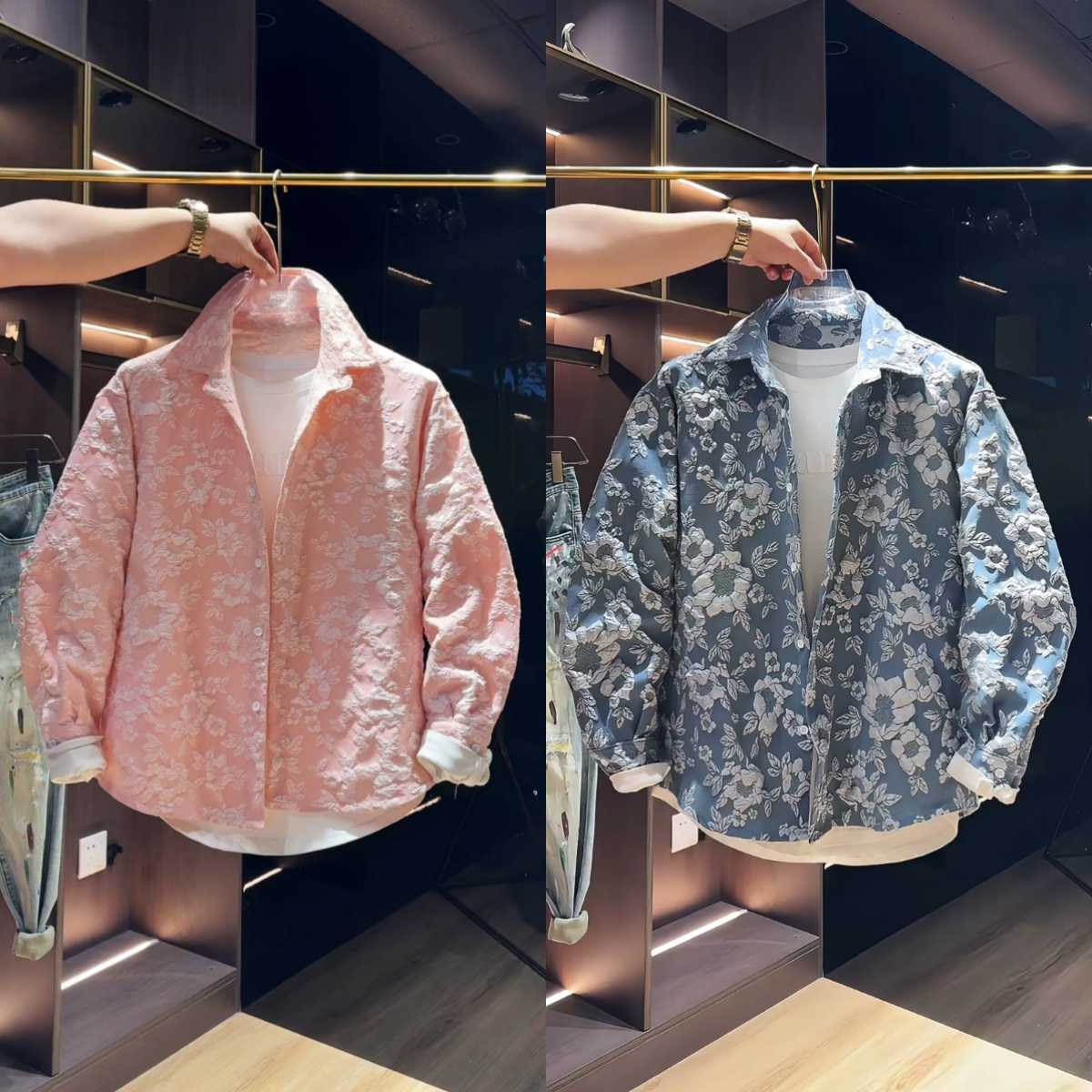 春季新款男士长袖衬衫浮雕提花潮流宽松休闲高级感时尚百搭外套男