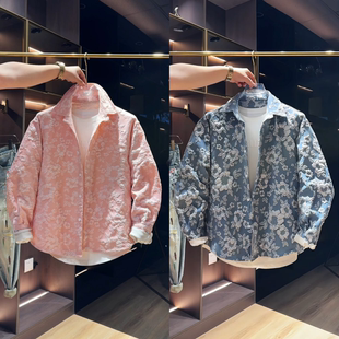 新款 浮雕提花潮流宽松休闲高级感时尚 男士 衬衫 百搭外套男 长袖 春季