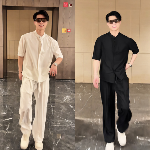 夏季轻薄凉感男士套装速干时尚简约短袖衬衫上衣潮流休闲百搭长裤