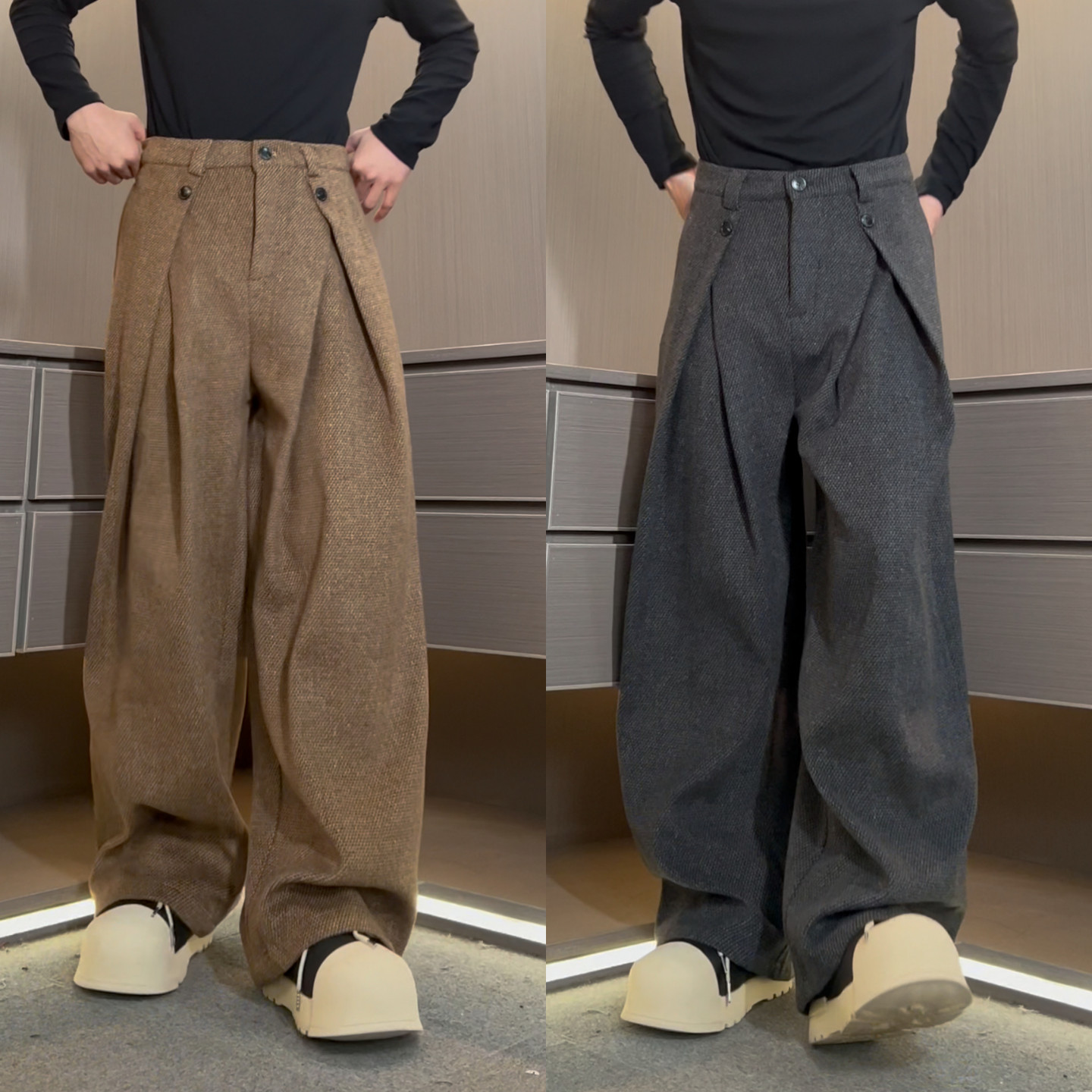 男士高品质毛呢花色弯刀裤