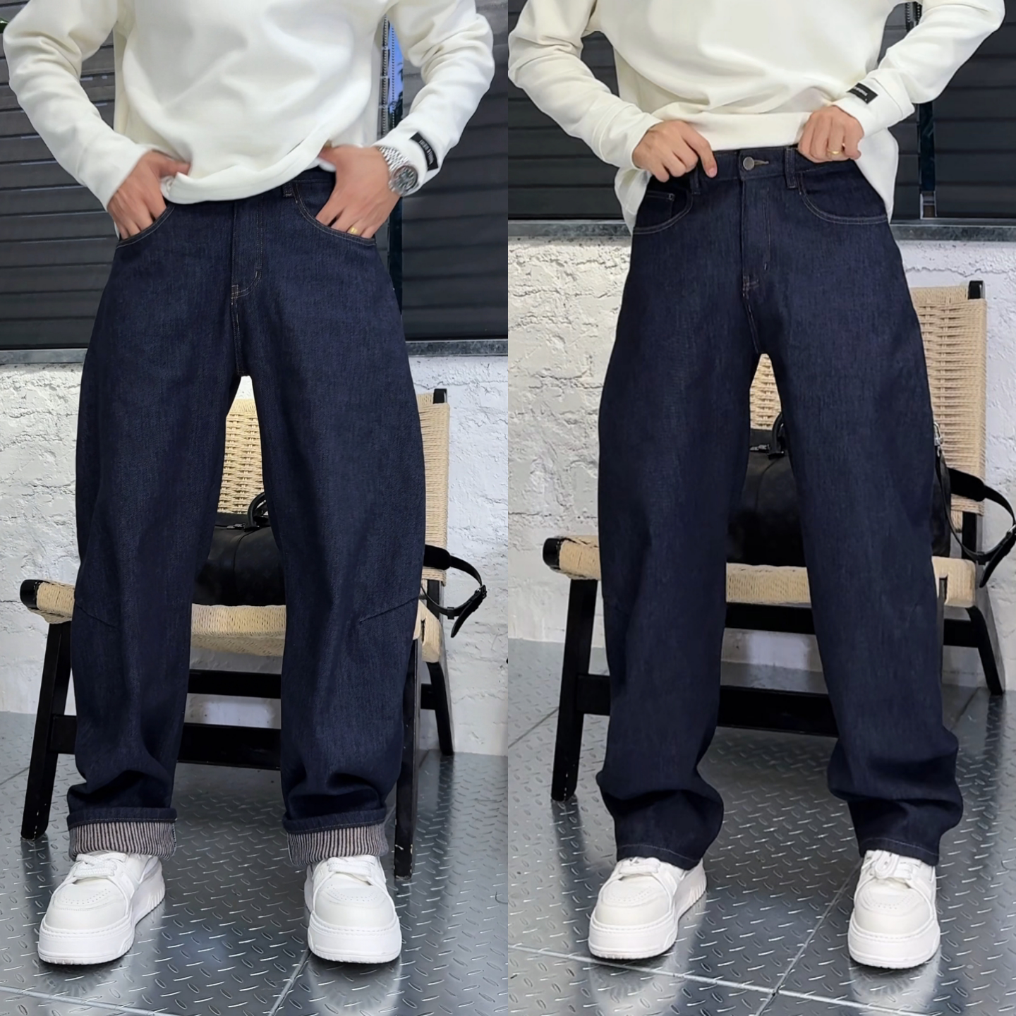 【直播间同款】复古普洗弯刀牛仔裤男士冬季潮流设计感直筒休闲裤