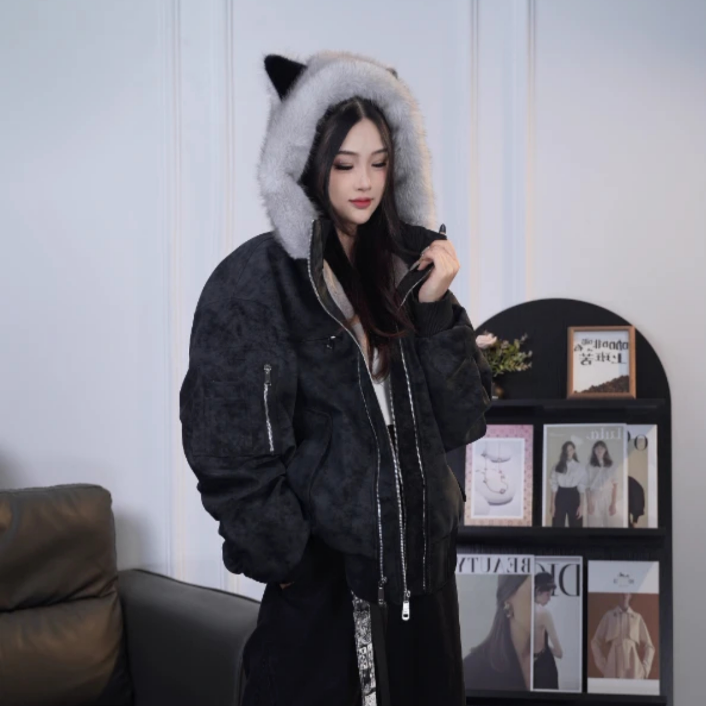 冬季美式座山雕风连帽夹克情侣款