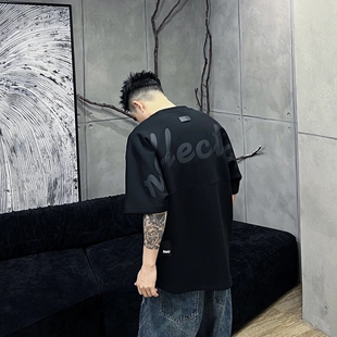 春夏新款休闲短袖男拼接字母设计款时尚潮流个性休闲圆领半袖T恤