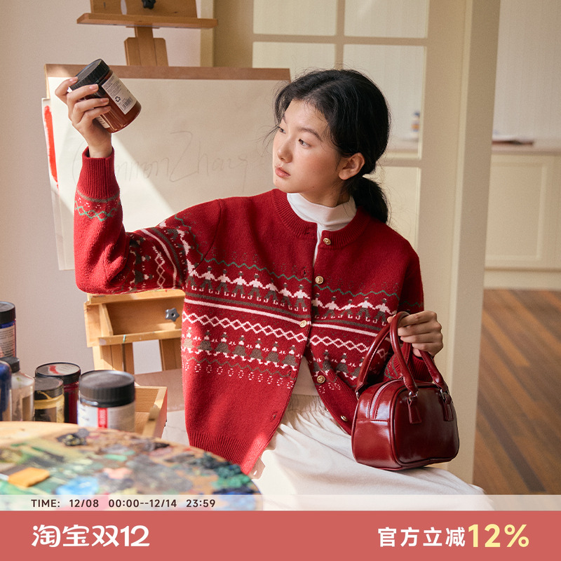 法式复古单排多扣毛针织衫