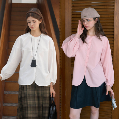 Bruland纯色圆领宽松插肩袖衬衫