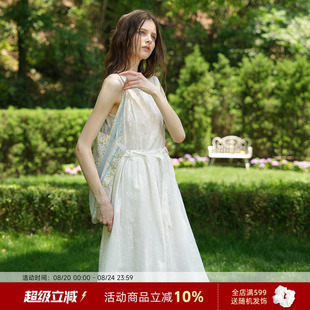 Bruland 浪漫重工刺绣绑带收腰显瘦连衣裙女 艺术风无袖 背心裙法式