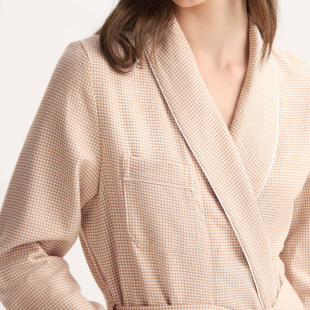 Derek 女士纯棉睡袍英伦轻奢高级感磨毛千鸟格法兰绒 Rose英国代购