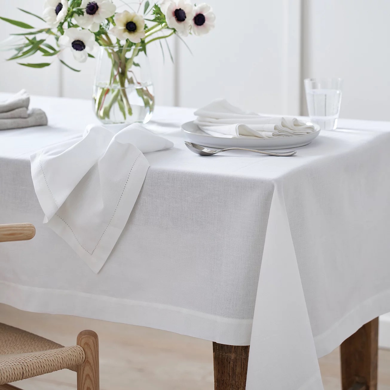the white company英国代购棉亚麻混纺纯色餐桌桌布餐巾套装4人