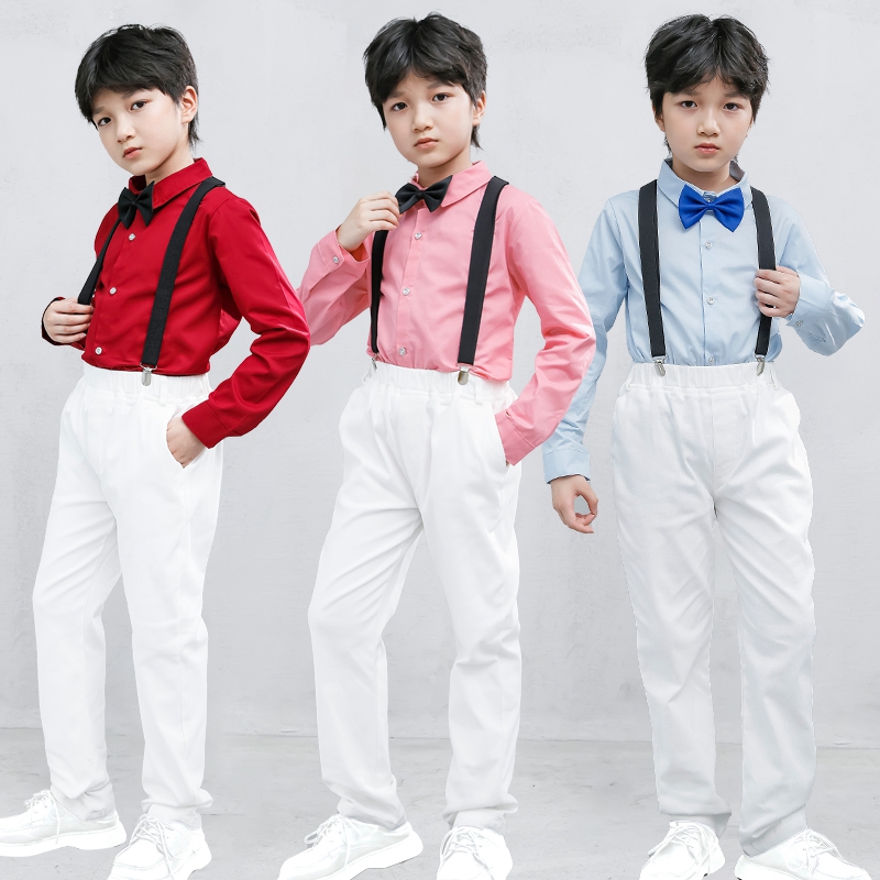 儿童红衬衫男童长袖纯棉打底春秋校服/园服