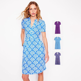 柔软粘纤棉英伦夏季 修身 高腰印花连衣裙有大码 舒适好穿V领短袖