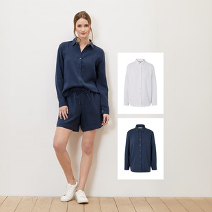 简约纯色双层纱衬衣2色有大码 基础款 舒适全棉绉纱