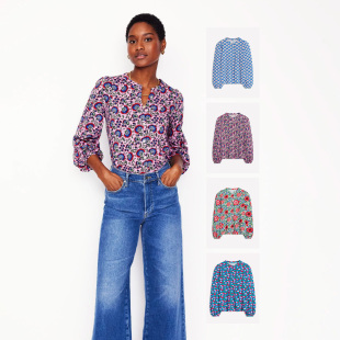 上衣多色有大码 舒适纯棉针织靓丽印花竹节棉圆领长袖 衬衫