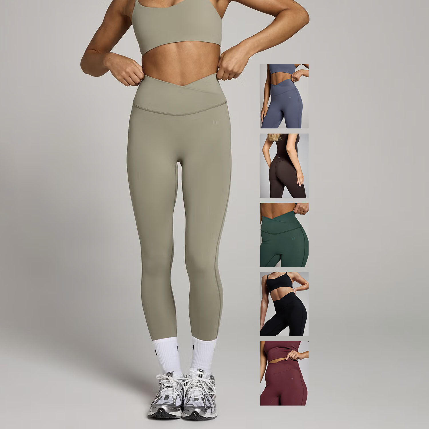高弹抗菌面料 交叉高腰束形紧身健身跑步简洁纯色瑜伽裤有大码
