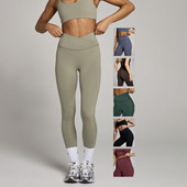 有大码 高弹抗菌面料 交叉高腰束形紧身健身跑步简洁纯色瑜伽裤