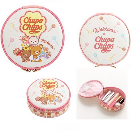 日系轻松熊珍珠宝圆形化妆包多功能整理收纳包便携小物包零钱包