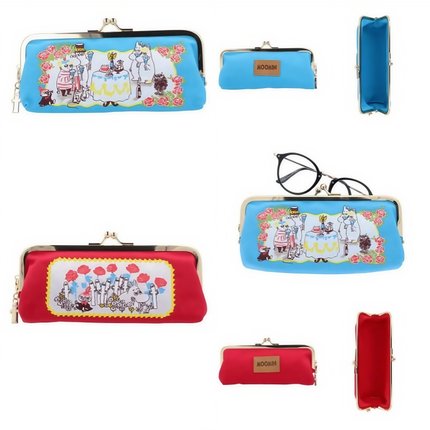 卡通帆布刺绣眼镜包口金搭扣夹子包便携手拿包多功能化妆包