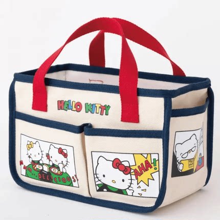 卡通可爱猫咪印花多格多功能妈咪手提包大容量桌面整理袋购物包