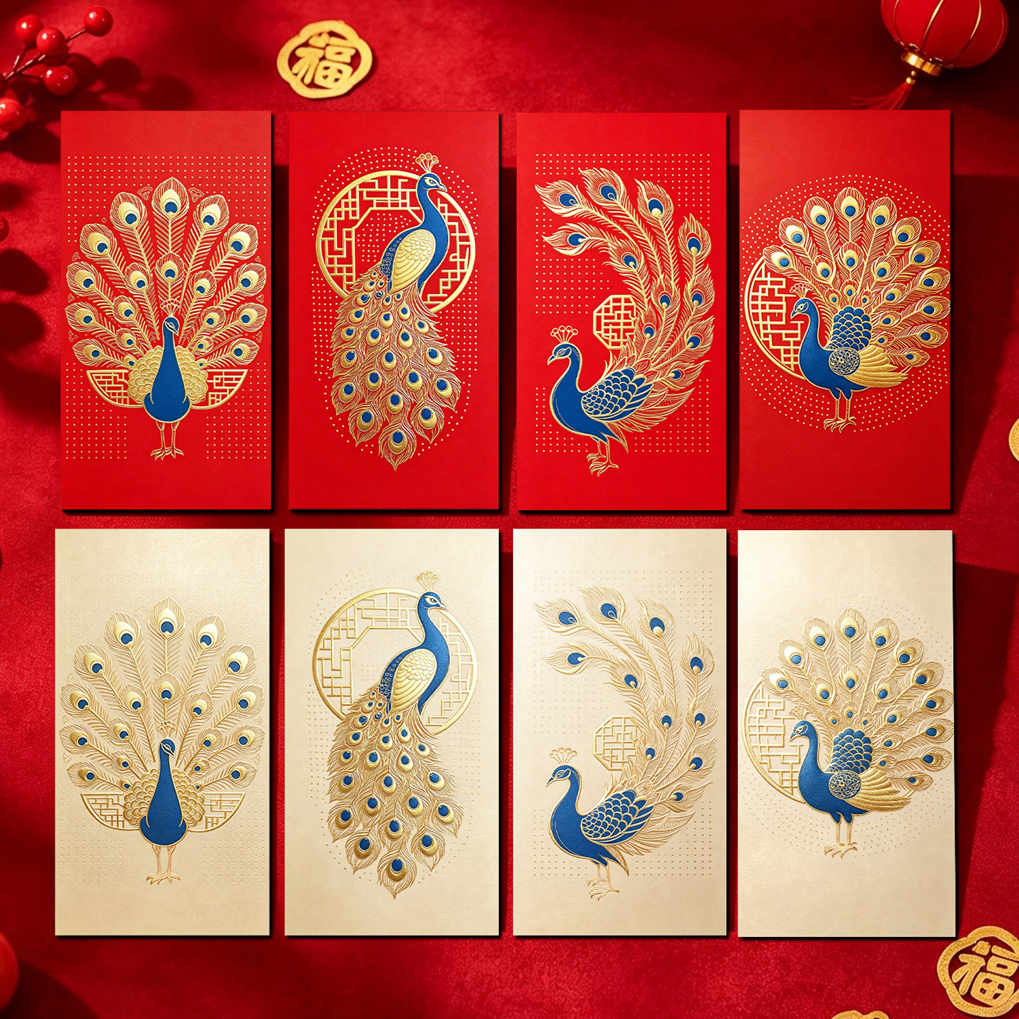 浮雕孔雀红包袋定制logo新款创意结婚新年高档烫金国潮红包利是封