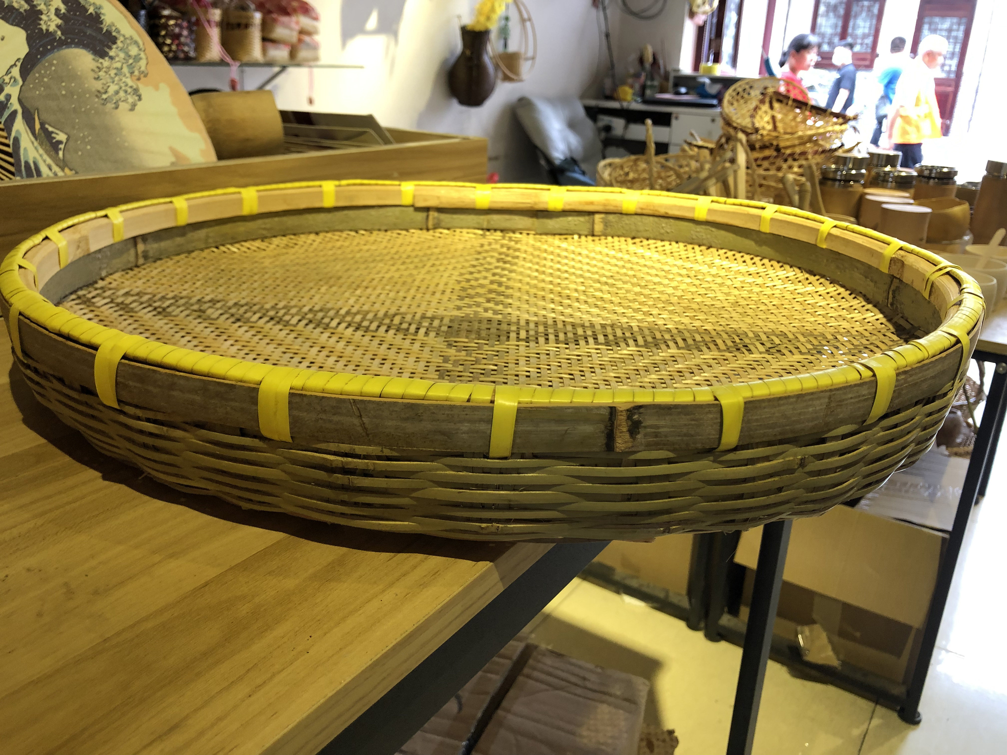 手工编织家用竹筛簸箕茶叶筛竹匾竹簸箕竹编筐幼儿园画画有孔无孔