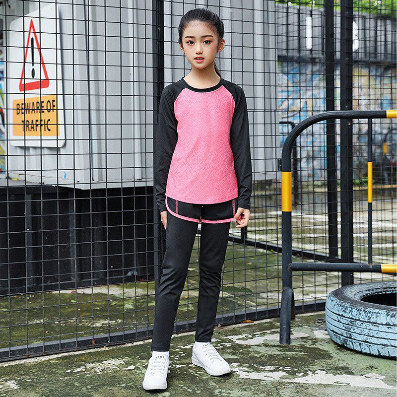 秋冬季女童运动瑜伽服套装速干儿童中大童健身房晨跑步户外训练服