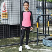 秋冬季 速干儿童中大童健身房晨跑步户外训练服 女童运动瑜伽服套装