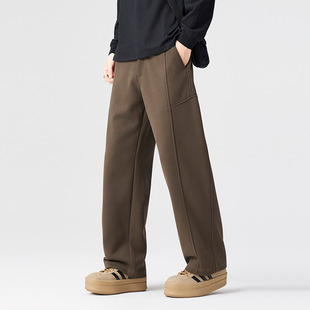 加绒潮流拼接直筒宽松休闲裤 纯色运动卫裤 2025新款 秋冬季 男士