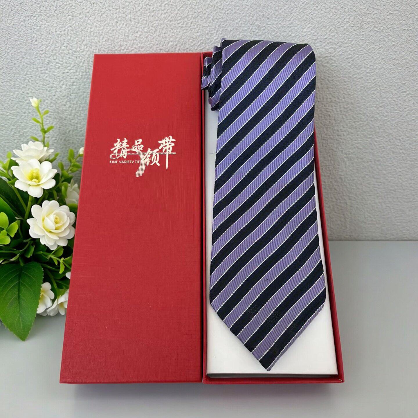 手打真丝条纹男士商务领带送礼盒