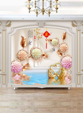 客厅家和装饰画防水自粘电视背景墙立体墙贴壁画新款喜庆花卉墙纸