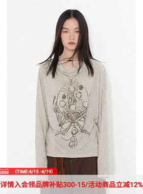 物理少年「感官系统」荡领圆环设计米灰色优雅亲肤百搭长袖T恤